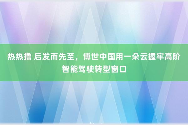 热热撸 后发而先至，博世中国用一朵云握牢高阶智能驾驶转型窗口