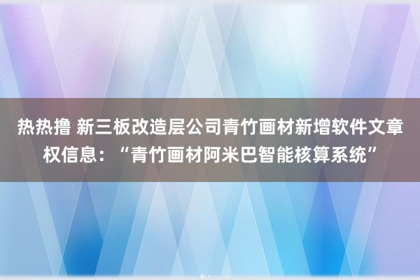 热热撸 新三板改造层公司青竹画材新增软件文章权信息：“青竹画材阿米巴智能核算系统”