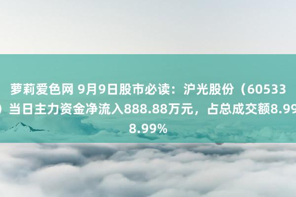 萝莉爱色网 9月9日股市必读：沪光股份（605333）当日主力资金净流入888.88万元，占总成交额8.99%