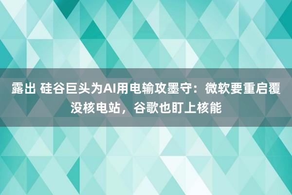 露出 硅谷巨头为AI用电输攻墨守：微软要重启覆没核电站，谷歌也盯上核能