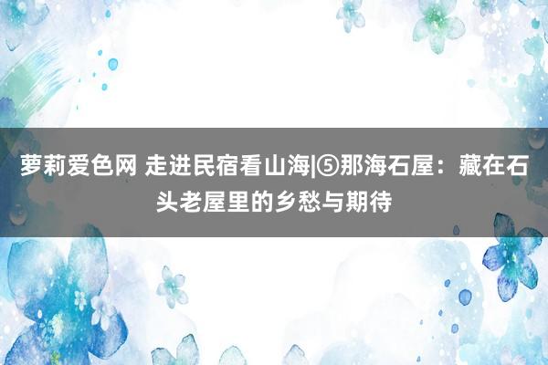 萝莉爱色网 走进民宿看山海|⑤那海石屋：藏在石头老屋里的乡愁与期待