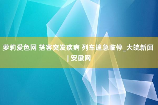 萝莉爱色网 搭客突发疾病 列车遑急临停_大皖新闻 | 安徽网