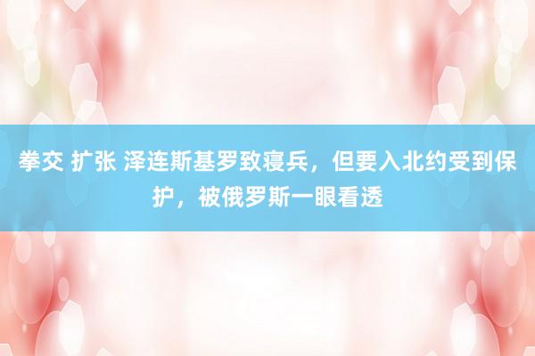 拳交 扩张 泽连斯基罗致寝兵，但要入北约受到保护，被俄罗斯一眼看透