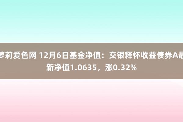 萝莉爱色网 12月6日基金净值：交银释怀收益债券A最新净值1.0635，涨0.32%