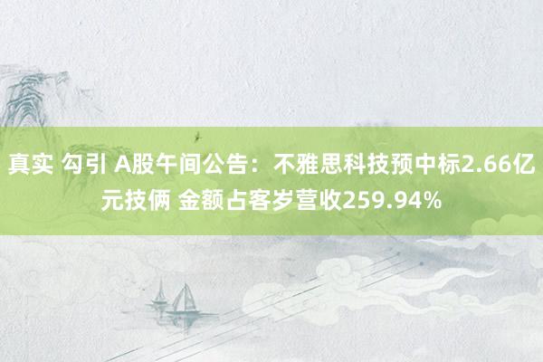 真实 勾引 A股午间公告：不雅思科技预中标2.66亿元技俩 金额占客岁营收259.94%