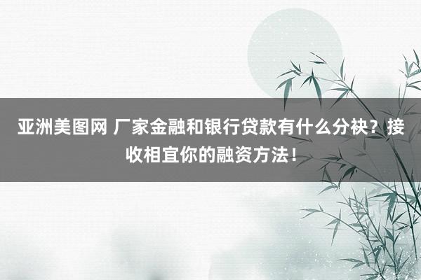 亚洲美图网 厂家金融和银行贷款有什么分袂？接收相宜你的融资方法！