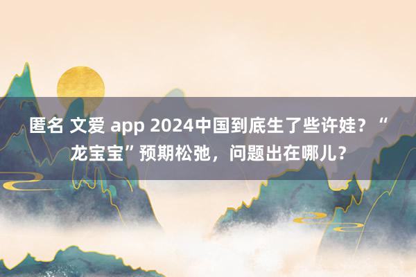 匿名 文爱 app 2024中国到底生了些许娃？“龙宝宝”预期松弛，问题出在哪儿？