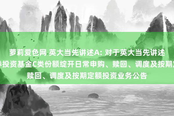 萝莉爱色网 英大当先讲述A: 对于英大当先讲述夹杂型发起式证券投资基金C类份额绽开日常申购、赎回、调度及按期定额投资业务公告