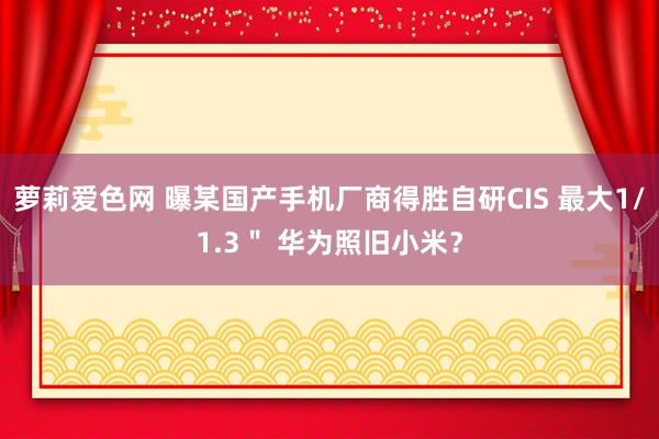 萝莉爱色网 曝某国产手机厂商得胜自研CIS 最大1/1.3＂ 华为照旧小米？